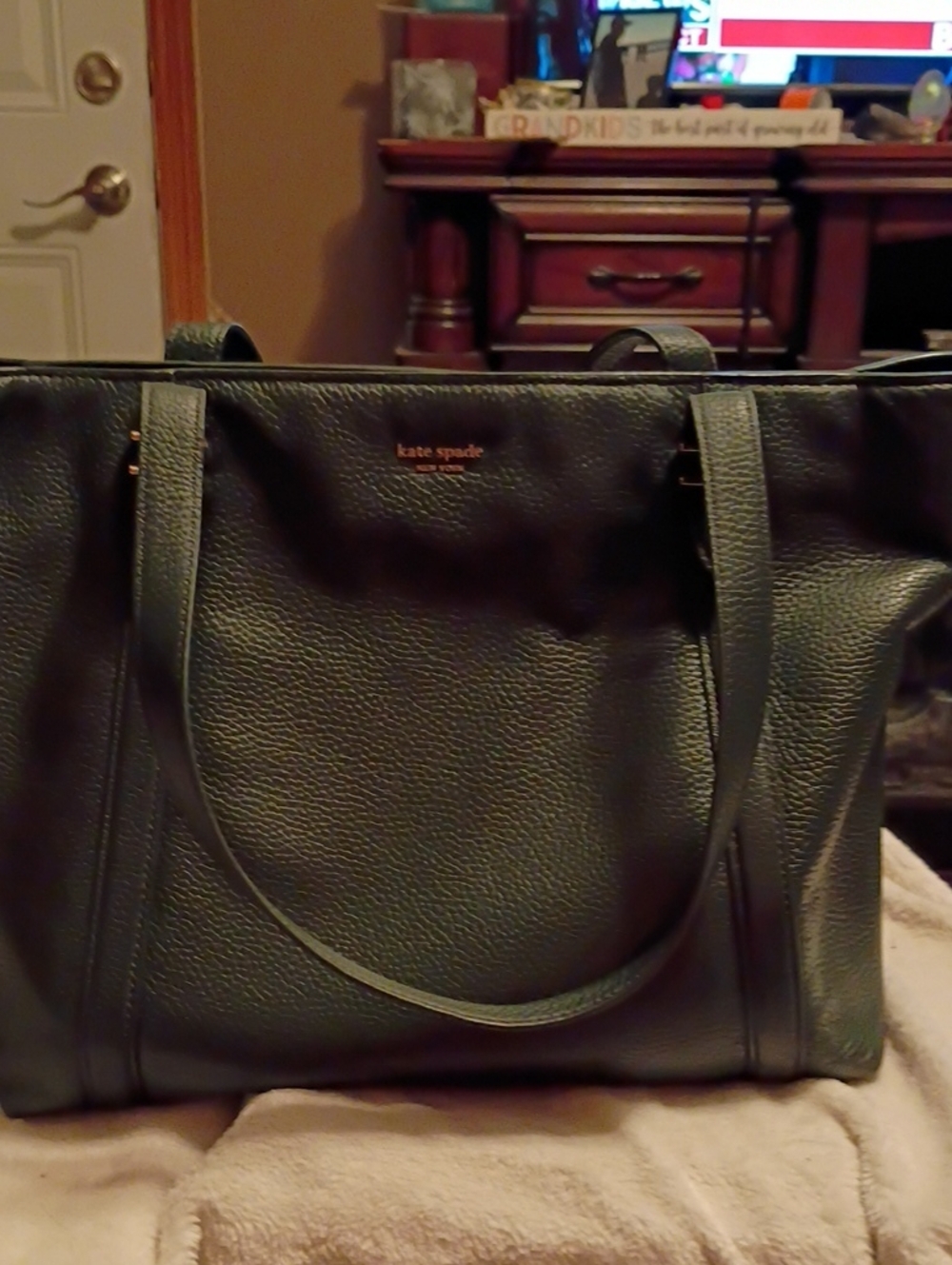 kate spade Chandra Tote Oakwood Collrction Deep Evergreen Pebbled Leather Tote